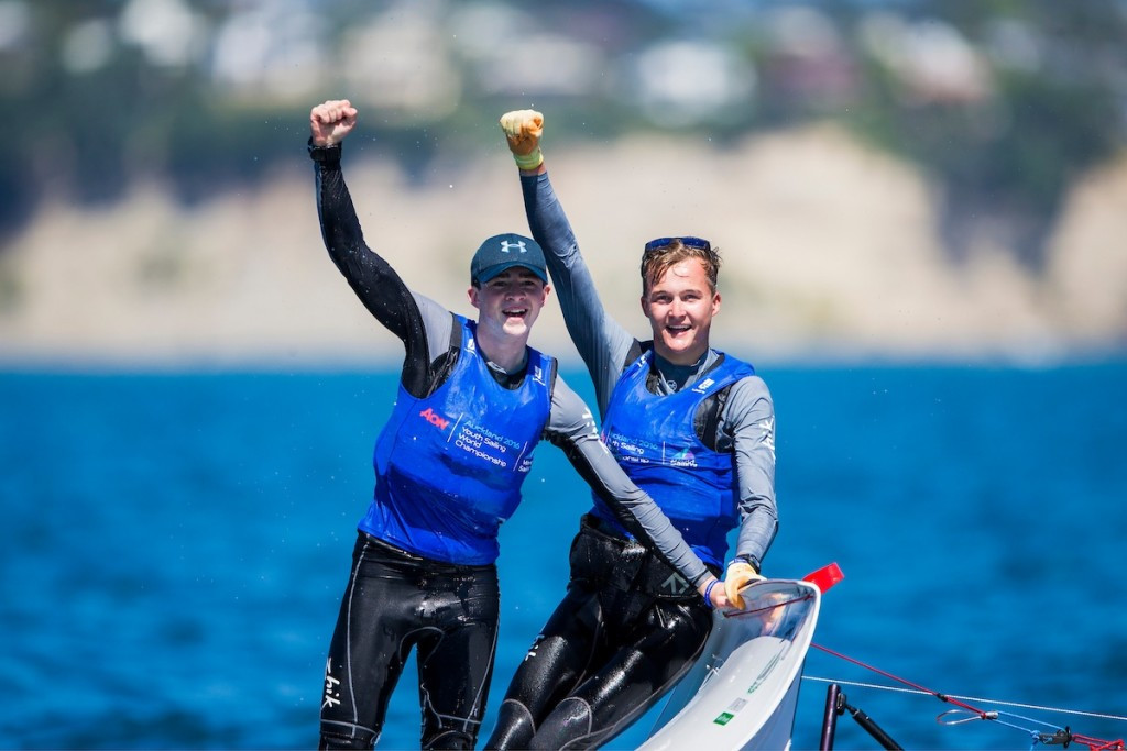 Great Britain's Crispin Beaumont and Tom Darling took gold in the boys' 29er ©Pedro Martinez/Sailing Energy/World Sailing