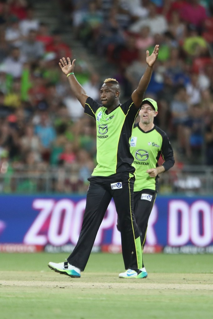 Andre Russell scored nine runs before taking one wicket for 27 runs for the Sydney Thunder in their loss to Sydney Sixers ©Getty Images