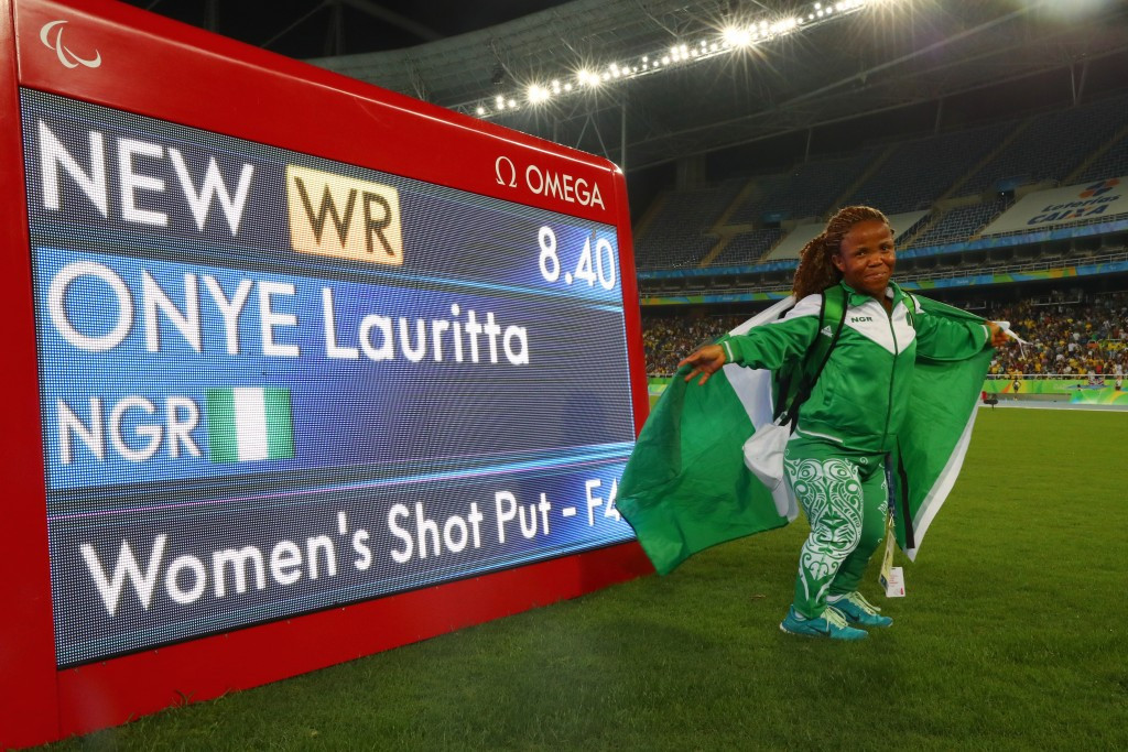 Lauritta Onye celebrates her world record breaking success at Rio 2016 ©Getty Images