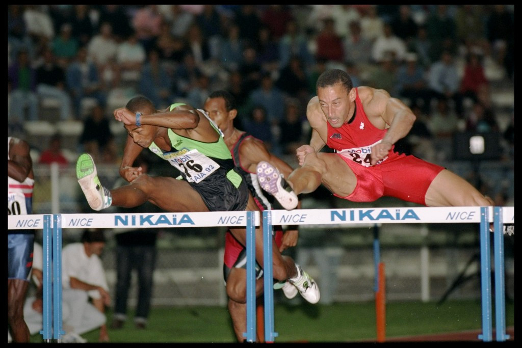 Colin Jackson, left, was expected to win the 110m hurdles Olympic gold medal at  Barcelona in 1992, but another Arnold trained athlete, Canada's Mark McKoy, right, won instead ©Getty Images