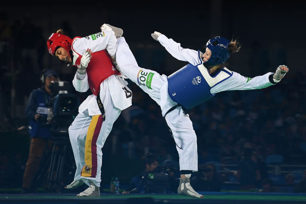 Britain's double Olympic taekwondo gold medallist Jade Jones, right, is among those taking part in The Jump ©Getty Images