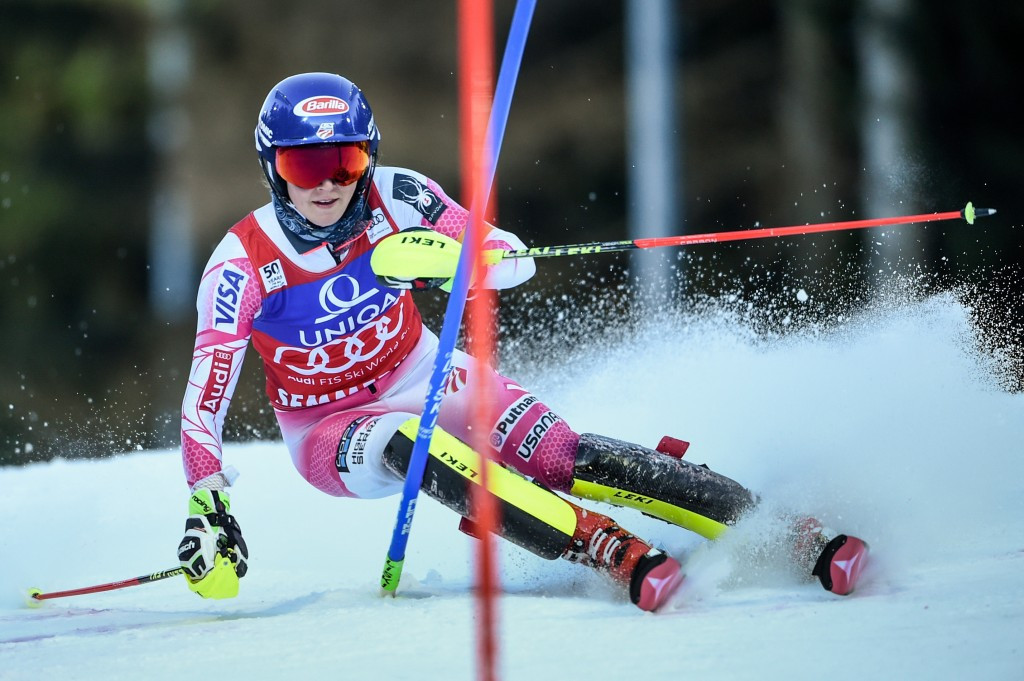 Mikaela Shiffrin was unable to beat the record number of consecutive slalom wins as she was disqualified in the first run ©Getty Images