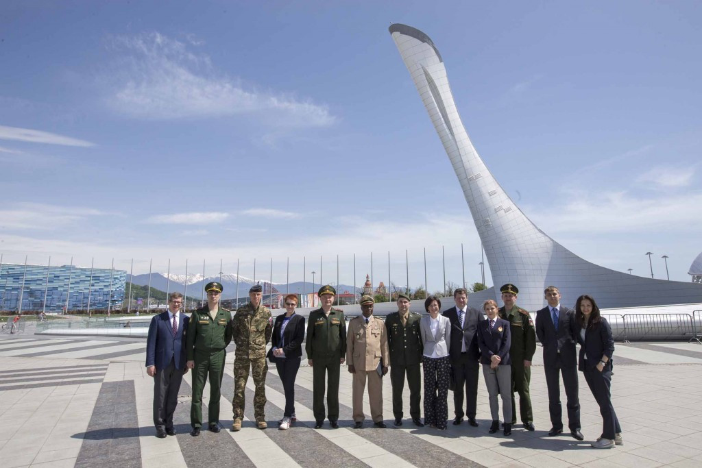 CISM officials pose in the Olympic Park during their visit to Sochi last month ©CISM