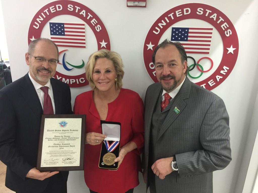 Donna de Varona was presented the award at the US Olympic Committee’s New York City offices ©USSA