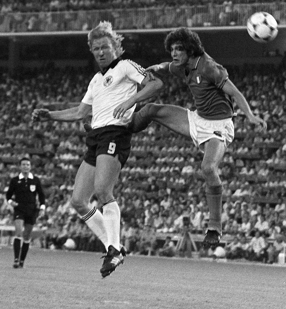 Horst Hrubesch (left) scored the only goal in the infamous 1-0 win over Austria at the 1982 World Cup ©Getty Images