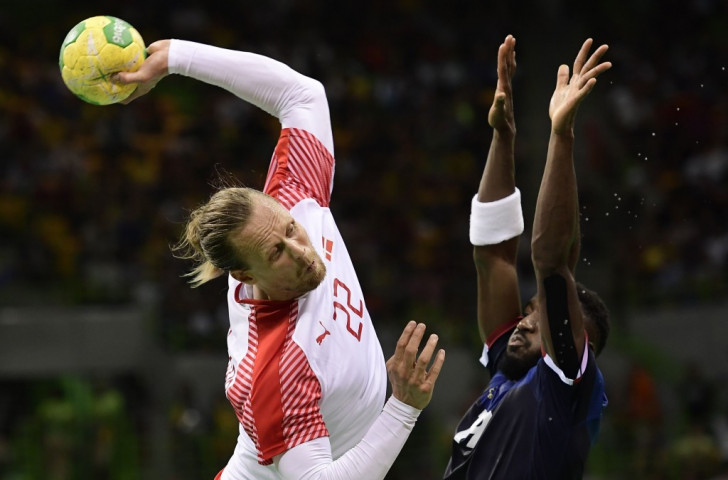 Denmark's right back Kasper Sondergaard shoots for goal in the Rio 2016 final. His team began playing with seven attackers, but the tactic did not work and they brought their regular keeper on after 20 minutes before earning victory ©Getty Images