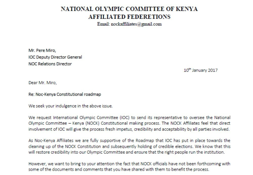 Andrew Mudibo wrote a letter to the IOC, requesting their assistance in the elections ©ITG