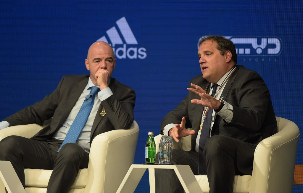 Canada's CONCACAF President Victor Montagliani, right, has defended the controversial way in which FIFA oversaw the process to expand the World Cup to 48 countries in 2026 ©Getty Images