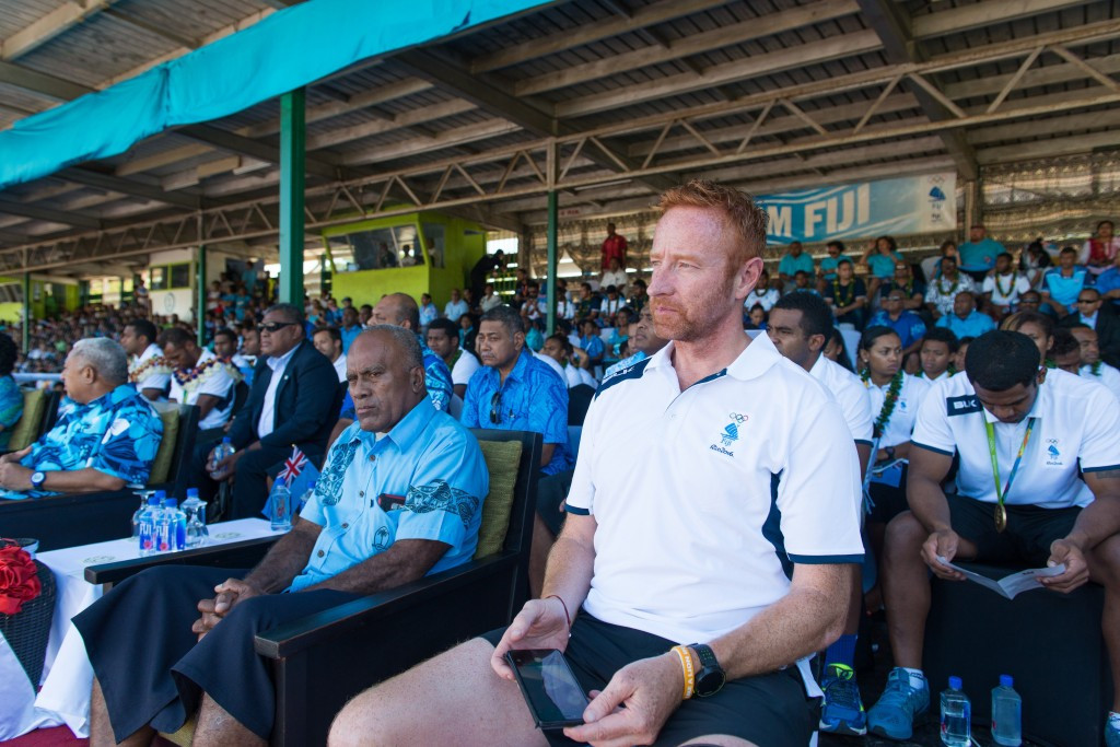 Ben Ryan attends a welcome home party in Fiji after leading the country's rugby sevens team to Olympic gold at Rio 2016, the nation's first-ever medal ©Getty Images