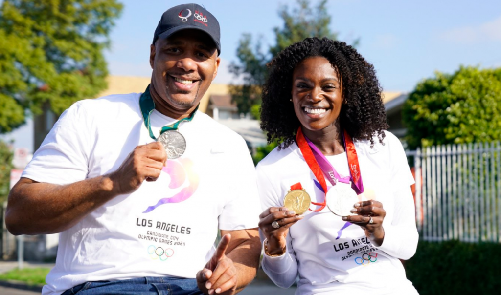 Olympic medallists Mark Crear and Dawn Harper-Nelson represented Los Angeles 2024 at the event ©LA2024/Twitter