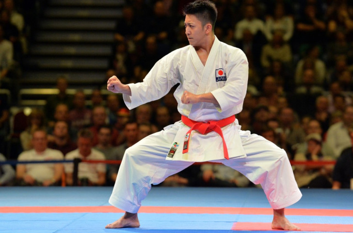 Ryo Kiyuna, pictured earning the first of his kata world titles in 2014, is among a strong Japanese team for the Karate 1 Premier League event in Paris ©Getty Images