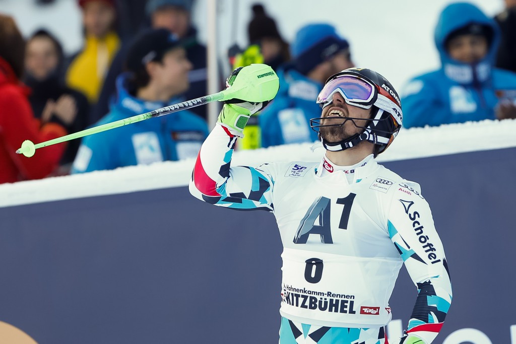 Home favourite Marcel Hirscher won the men’s slalom at the FIS Alpine Skiing World Cup in Austrian town Kitzbühel today ©Getty Images