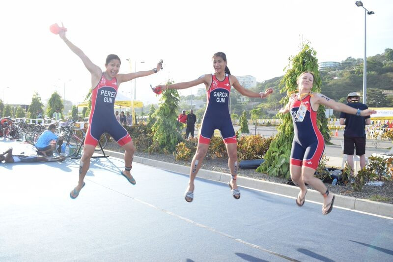 The women's triathlon team from Guam were in good spirits despite not claiming an individual medal