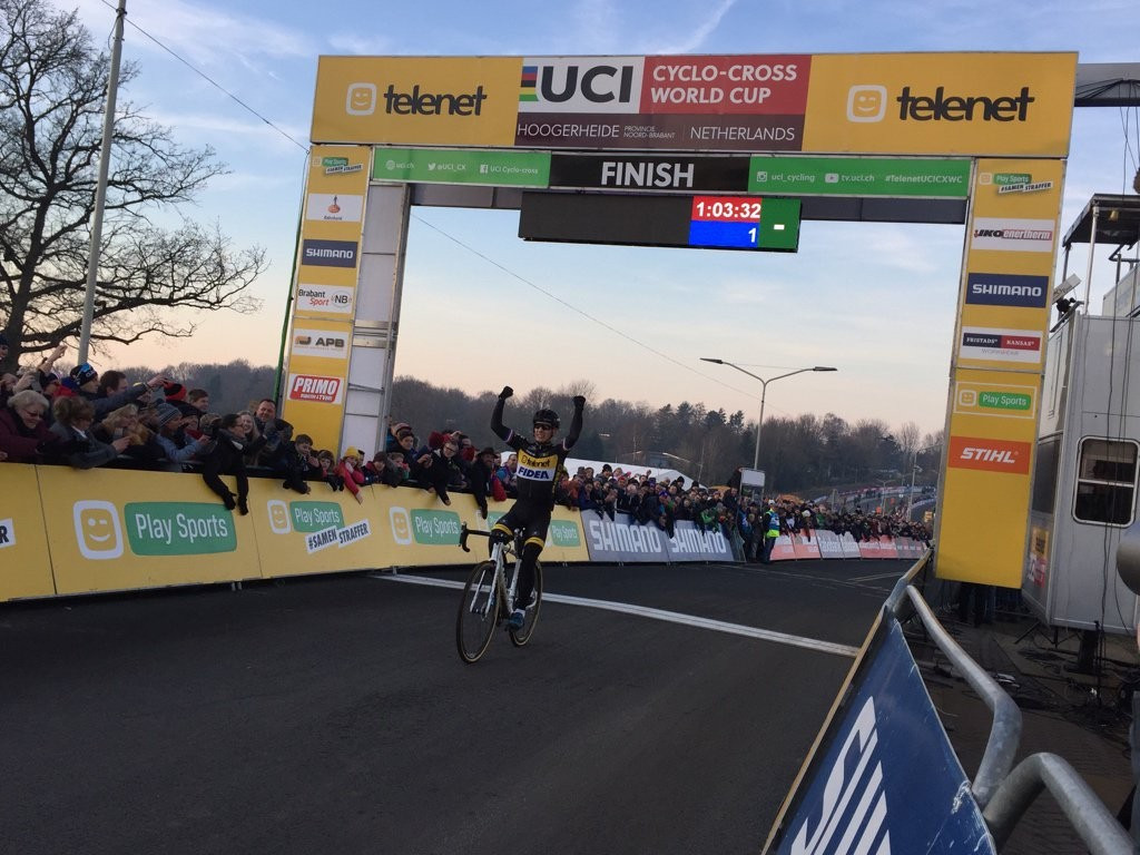 Lars van der Haar triumphed in the men's race in Hoogerheide ©Twitter/UCI_CX