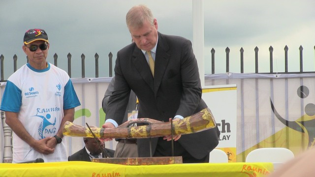 Prince Andrew also officially ended the Pacific Games Baton relay by returning it to its plinth at the Games Village ©Port Moresby 2015