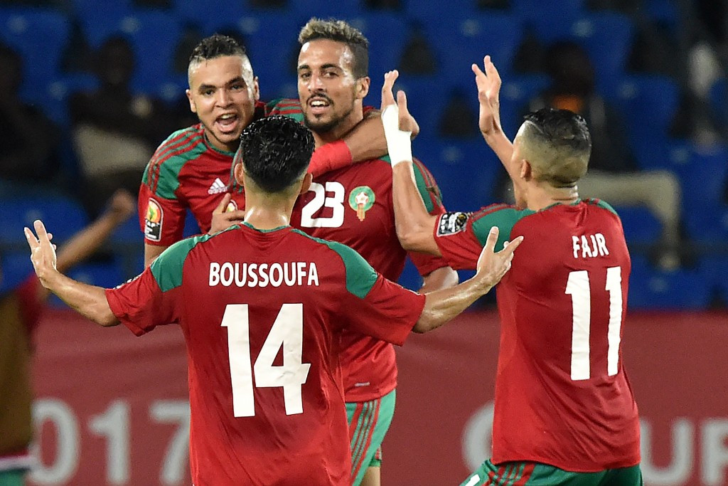 Rachid Alioui, centre, scored the winner for Morocco midway through the second half ©Getty Images