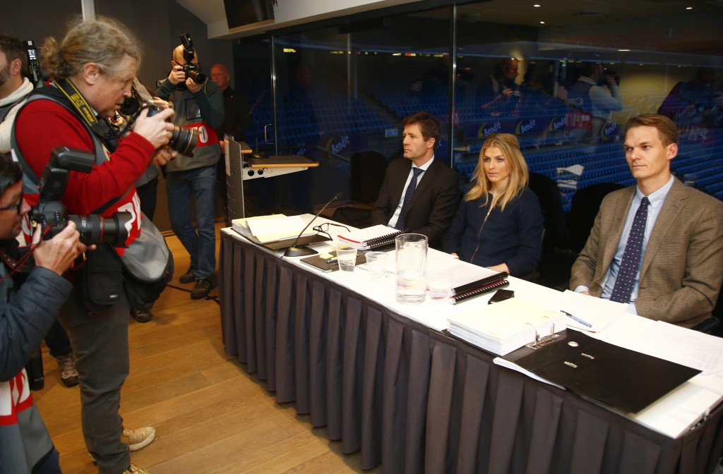Photographers take pictures of Therese Johaug at today's hearing at Ullevaal Stadium ©Getty Images 