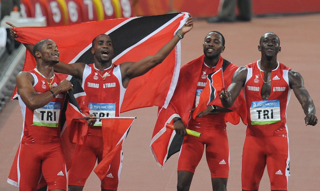 Trinidad and Tobago's Keston Bledman, Emmanuel Callender, Richard Thompson and Marc Burns will not automatically be promoted to the gold medal position at Beijing 2008 following the disquailifcation of Jamaica ©Getty Images
