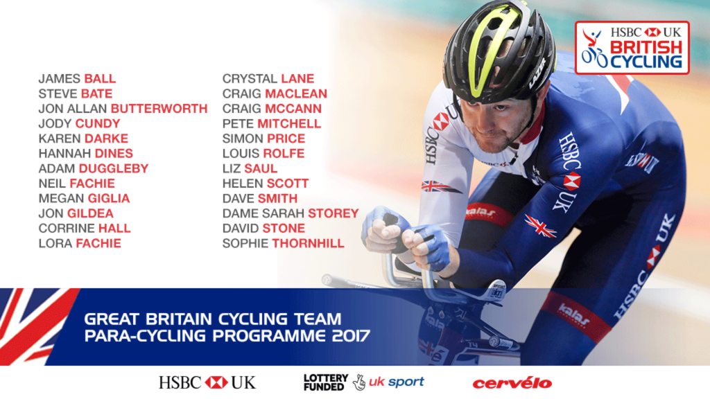 The full list of riders selected onto the Great Britain Para-cycling programme for 2017 ©British Cycling
