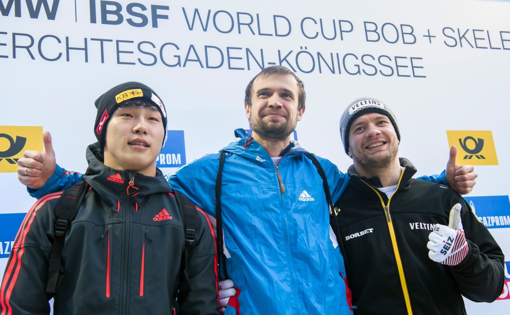 Alexander Tretiakov, centre, edged out South Korea's Sungbin Yun, left, to win the event. Germany's Alexander Gassner, right, came third ©Getty Images
