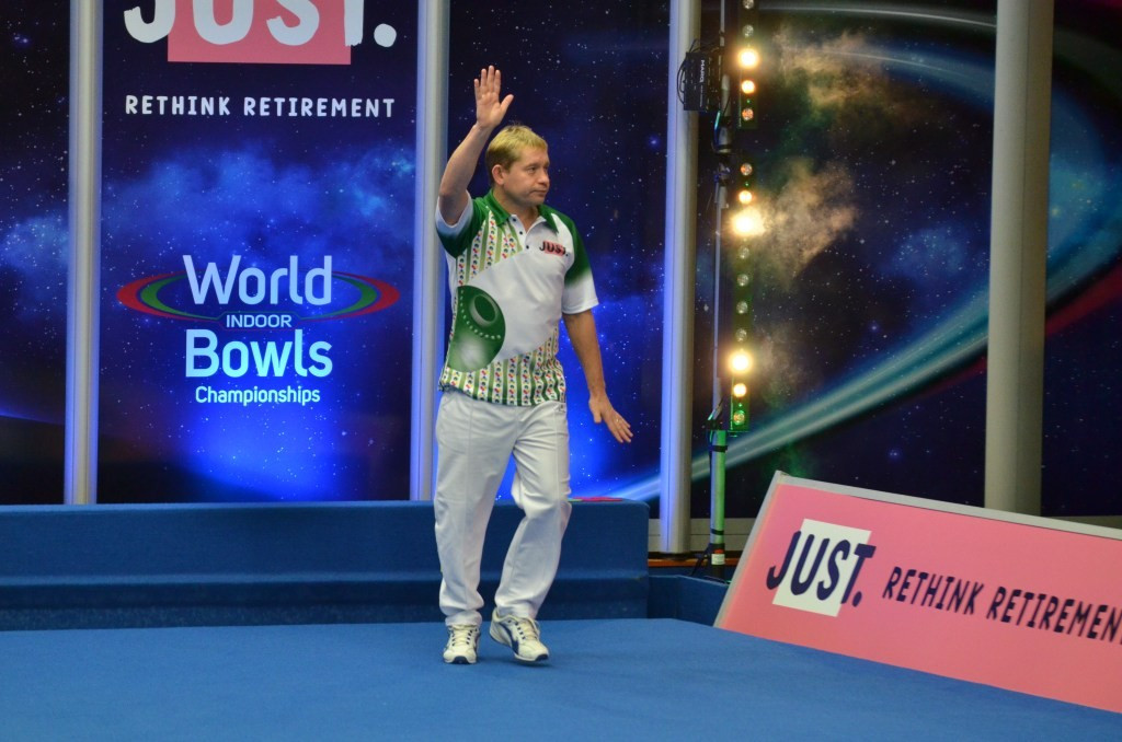 Greg Harlow will lead the home challenge in the open singles final tomorrow ©World Bowls