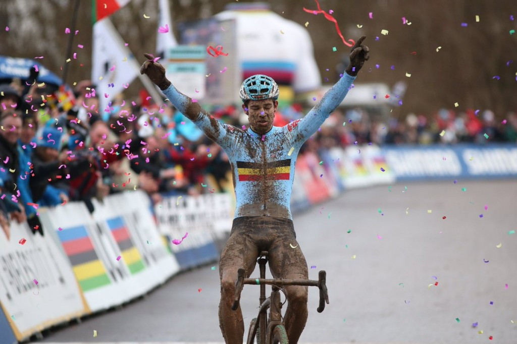 Wout Van Aert crosses the line to win the men's world title ©UCI/Twitter