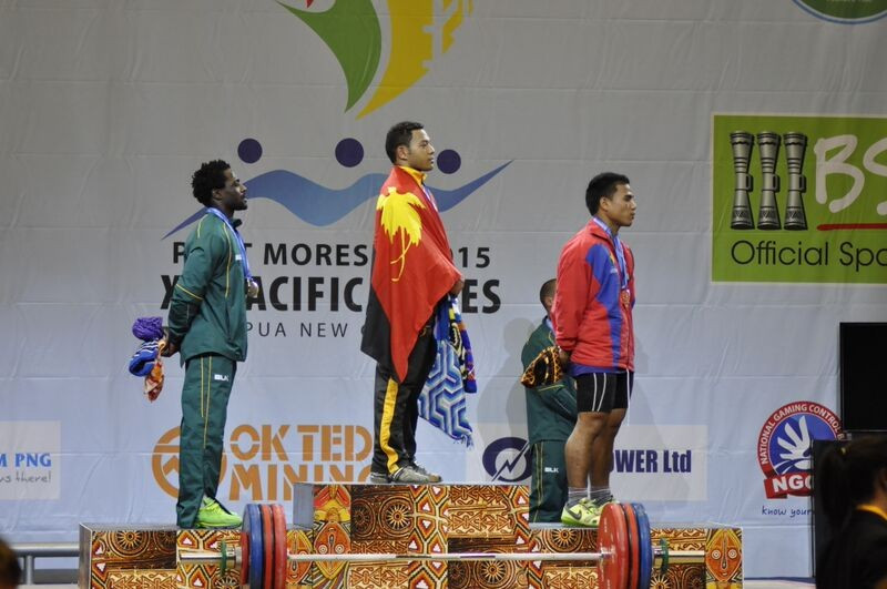 Papua New Guinea's Philip Toua Udia was the star weightlifter for the hosts with two 77kg golds ©Port Moresby 2015
