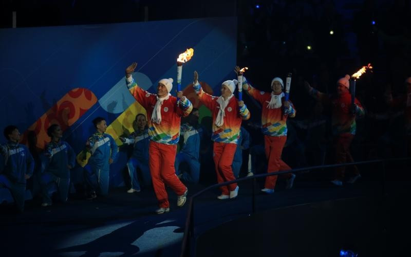 The 2017 Winter Universiade Torch Relay brought the flame to the Almaty Arena ©Almaty 2017