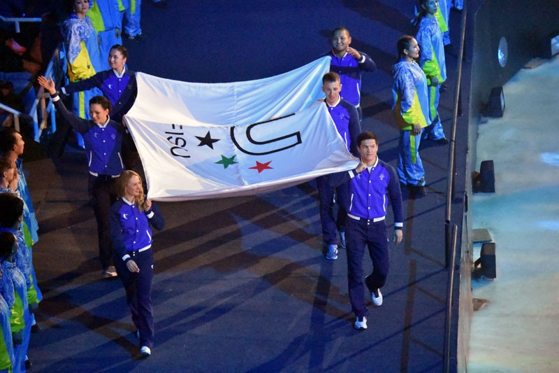 Following the speeches, the FISU flag was raised in the arena ©FISU