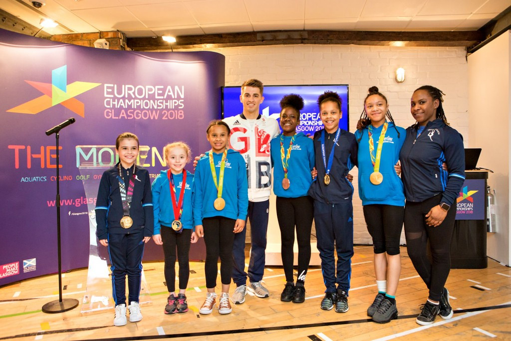 Max Whitlock met with youngsters from the Silverline Gymnastics Club in London at an event promoting the European Championships ©European Championships