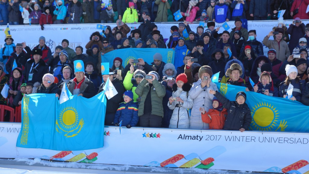 Home fans turned out in their numbers at the Alatau Cross-Country Skiing and Biathlon Complex to see Kazakhstan's Galina Vishnevskaya win the women's 12.5km mass start biathlon event ©Almaty 2017