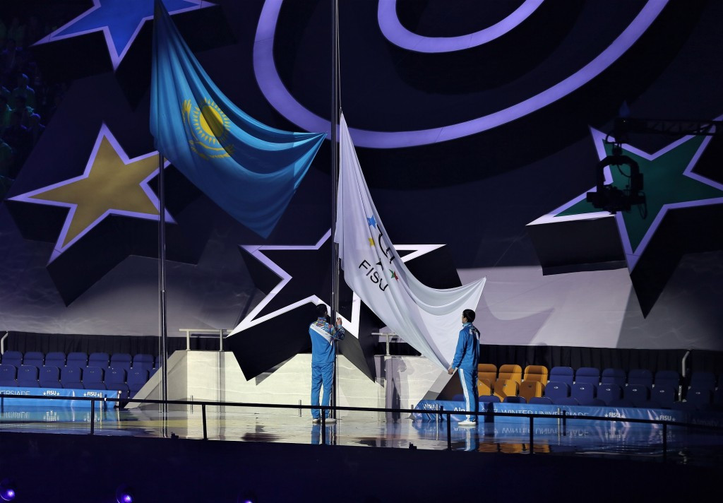 The FISU flag was lowered as part of proceedings ©Almaty 2017