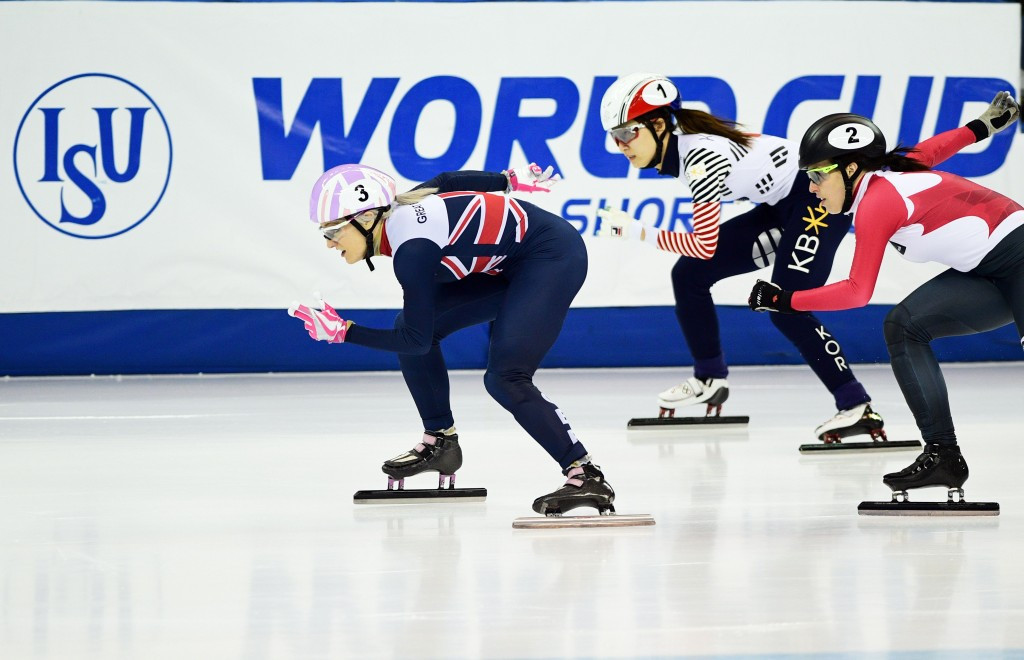 Elise Christie of Britain could end the season with two overall World Cup titles ©Getty Images