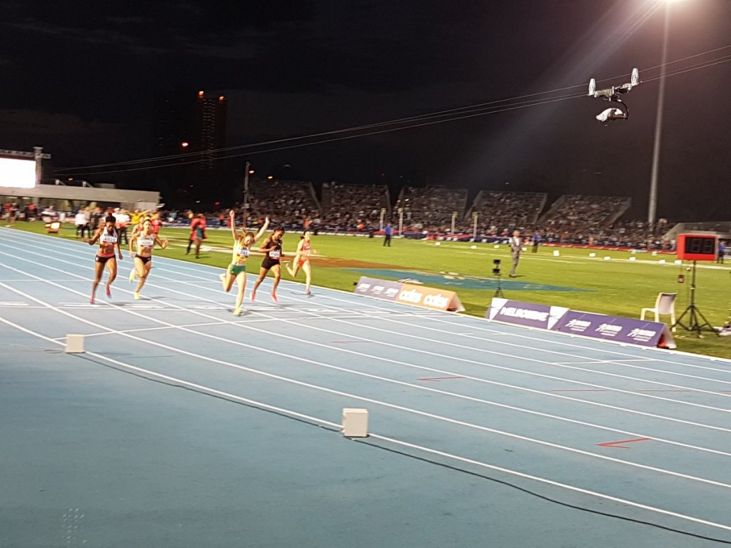 Sixteen-year-old home sprinter Riley Day produces an audacious victory in the women's 150m against a field of seasoned world class runners ©Nitro Athletics