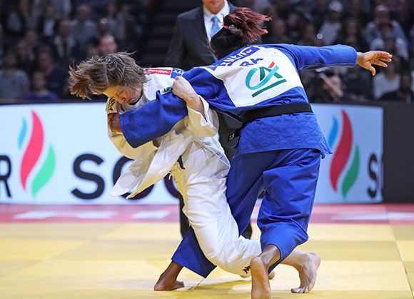 Tina Trstenjak of Slovenia, left, was another newly-crowned Olympic champion to secure gold in the season-opening event ©IJF