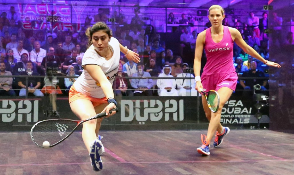 Defending women's champion Nour El Sherbini, left, has been drawn against Denmark's Line Hansen in the first round ©Getty Images