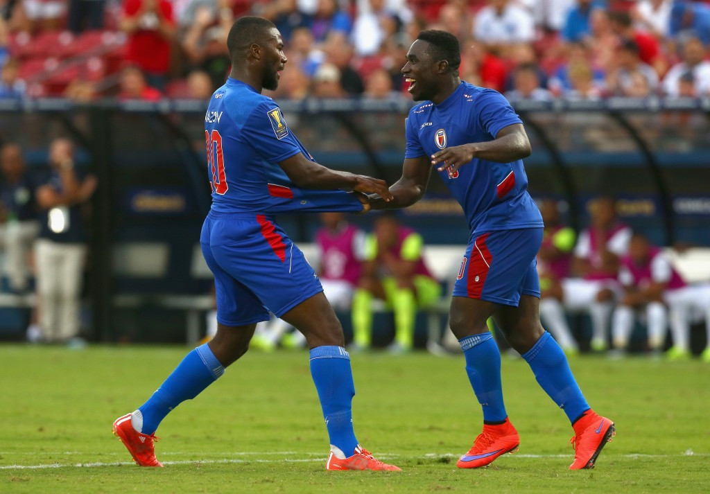 Duckens Nazon celebrates his late equaliser which gave Haiti a 1-1 draw against Panama