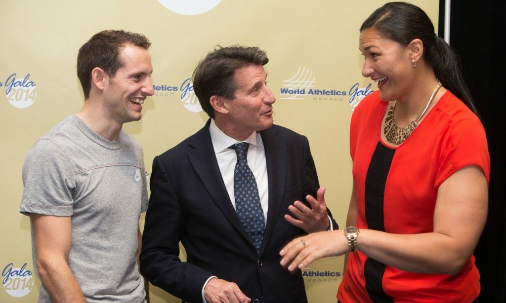 Renaud Lavillenie (left) has backed Sergey Bubka to be the next IAAF President but has also claimed that Sebastian Coe (centre) would be a good candidate 