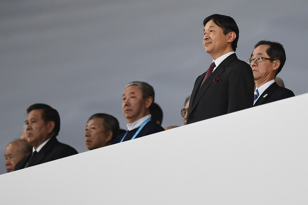 Naruhito, Crown Prince of Japan, standing, looks on during the Opening Ceremony ©Getty Images