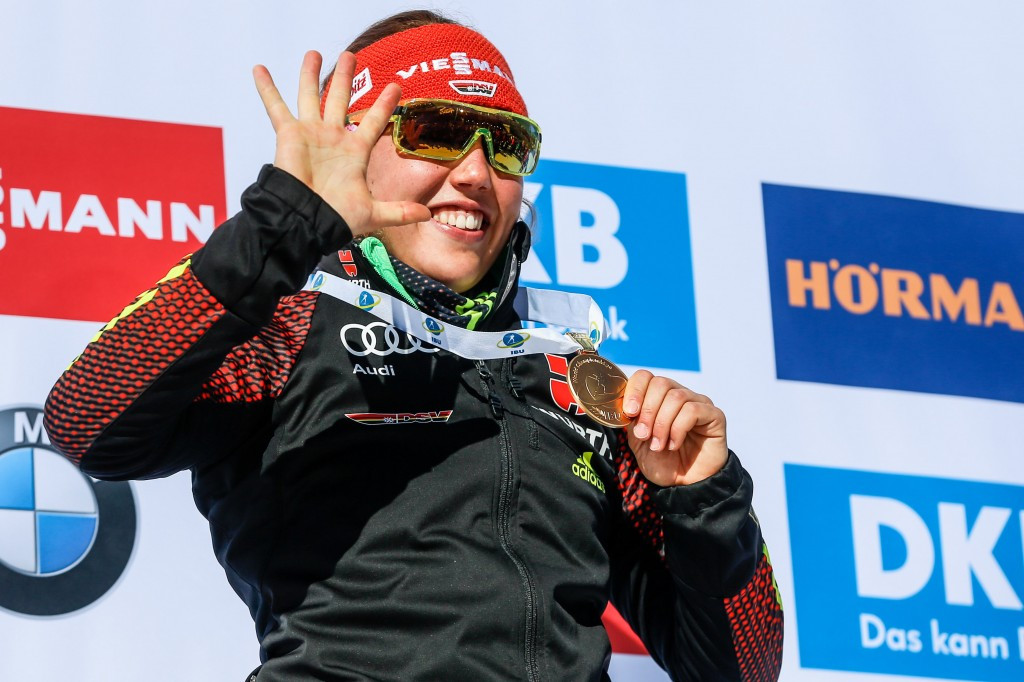 Germany’s Laura Dahlmeier claimed her fifth gold medal of the 2017 IBU World Championships today ©Getty Images