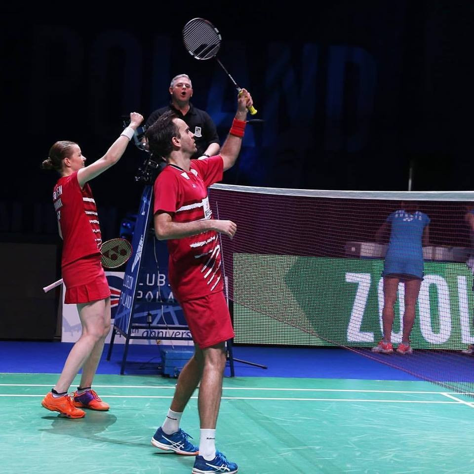 Joachim Fischer Nielsen and Christinna Pedersen won the first match of the final ©Badminton Europe/Ben Phelan