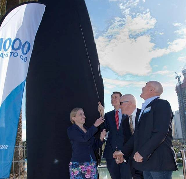 Queensland's Commonwealth Games Minister Kate Jones unveiled the giant countdown clock marking 1,000 days until the start of Gold Coast 2018 ©Gold Coast 2018