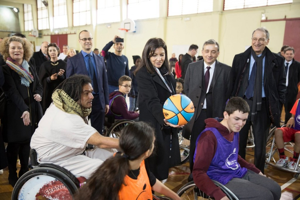 Paris Mayor Anne Hidalgo attended the launch of the programme at the François Villon high school ©Paris 2024/Twitter