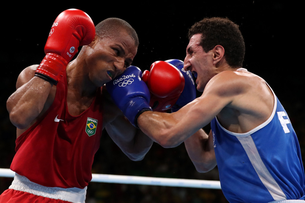 Rio 2016 Olympic lightweight silver medallist Sofiane Oumiha, blue, beat Luke McCormack but his victory was not enough to help the French team overcome the British Lionhearts ©Getty Images