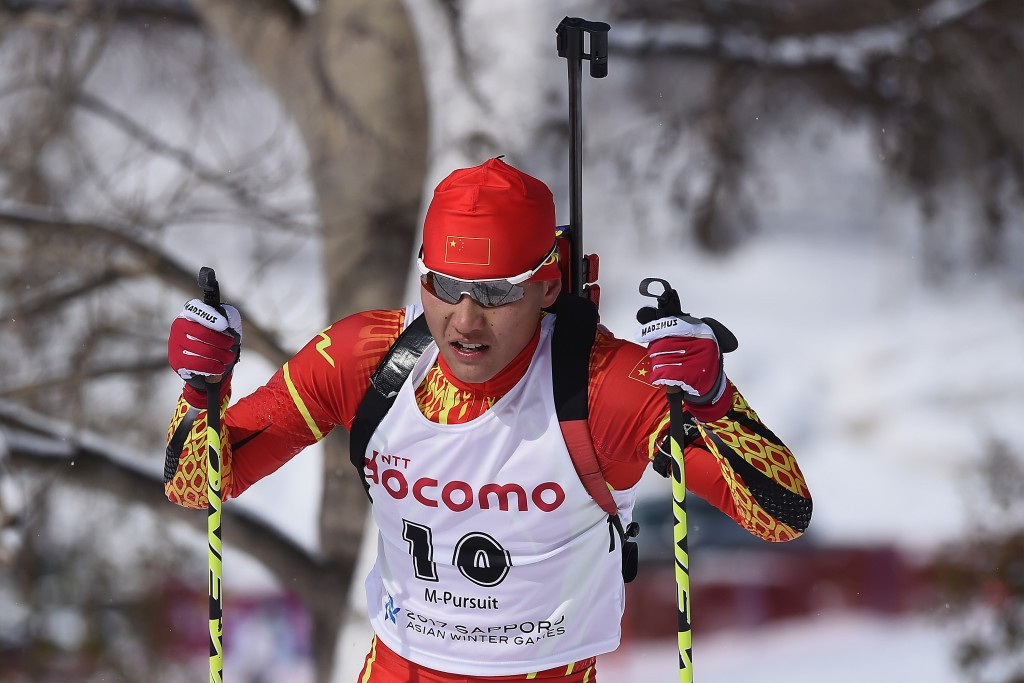 Wenqiang Wang of China competes in the men's biathlon 12.5 km pursuit ©Getty Images