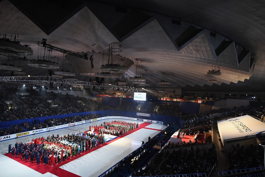 Athletes from across Asia paraded onto the ice during the Closing Ceremony ©Getty Images