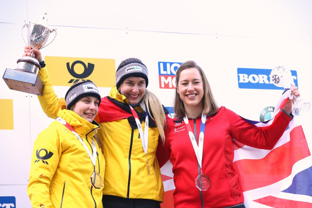 Thomas Bach awarded the medals for the women's skeleton at the IBSF World Championships in Königssee ©Getty Images