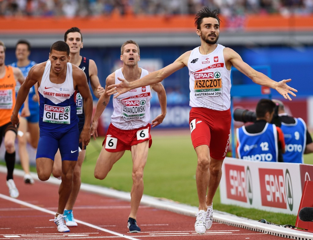 Adam Kszczot, pictured winning the European 800m title in Amsterdam last year, could help Poland to reach the top of the medals table at Belgrade 2017 ©Getty Images