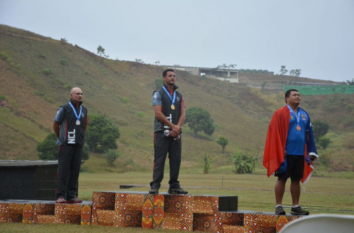 New Caledonia's Kevin Lepigeon struck gold in the single barrel mixed shooting event ©Port Moresby 2015