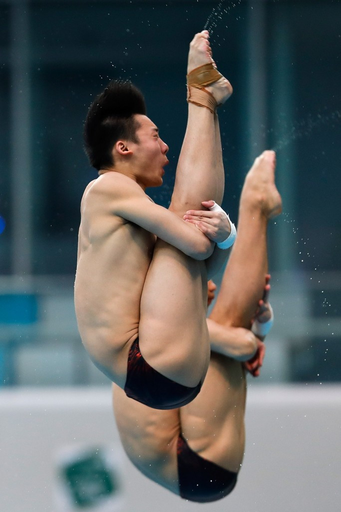 Chen Aisen and Yang Hao won the men's 10m synchronised in Beijing ©Getty Images